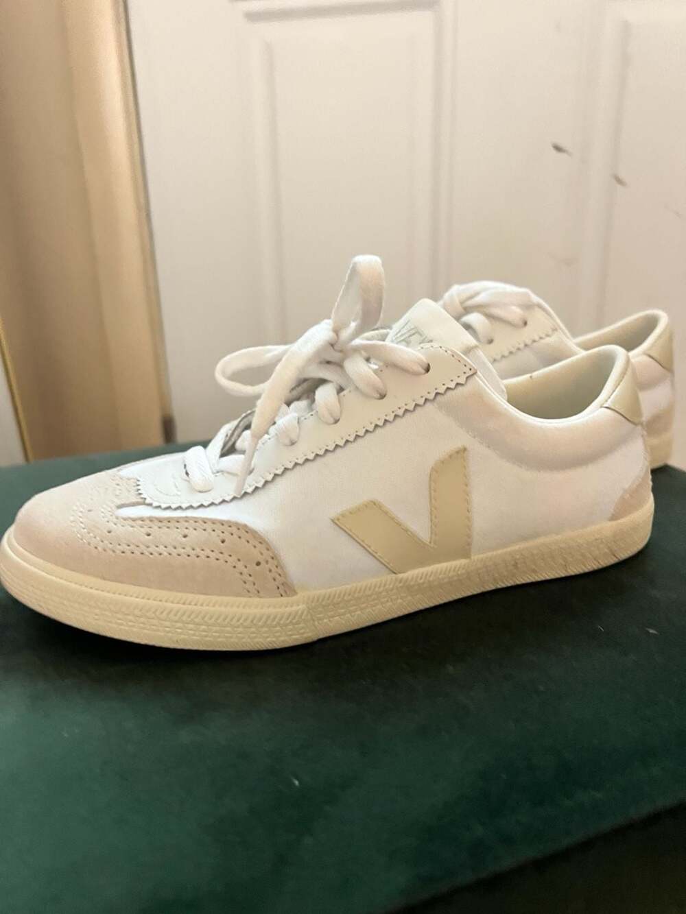 VEJA Women's Volley Canvas and Suede Sneakers in White/Pierre - size 6